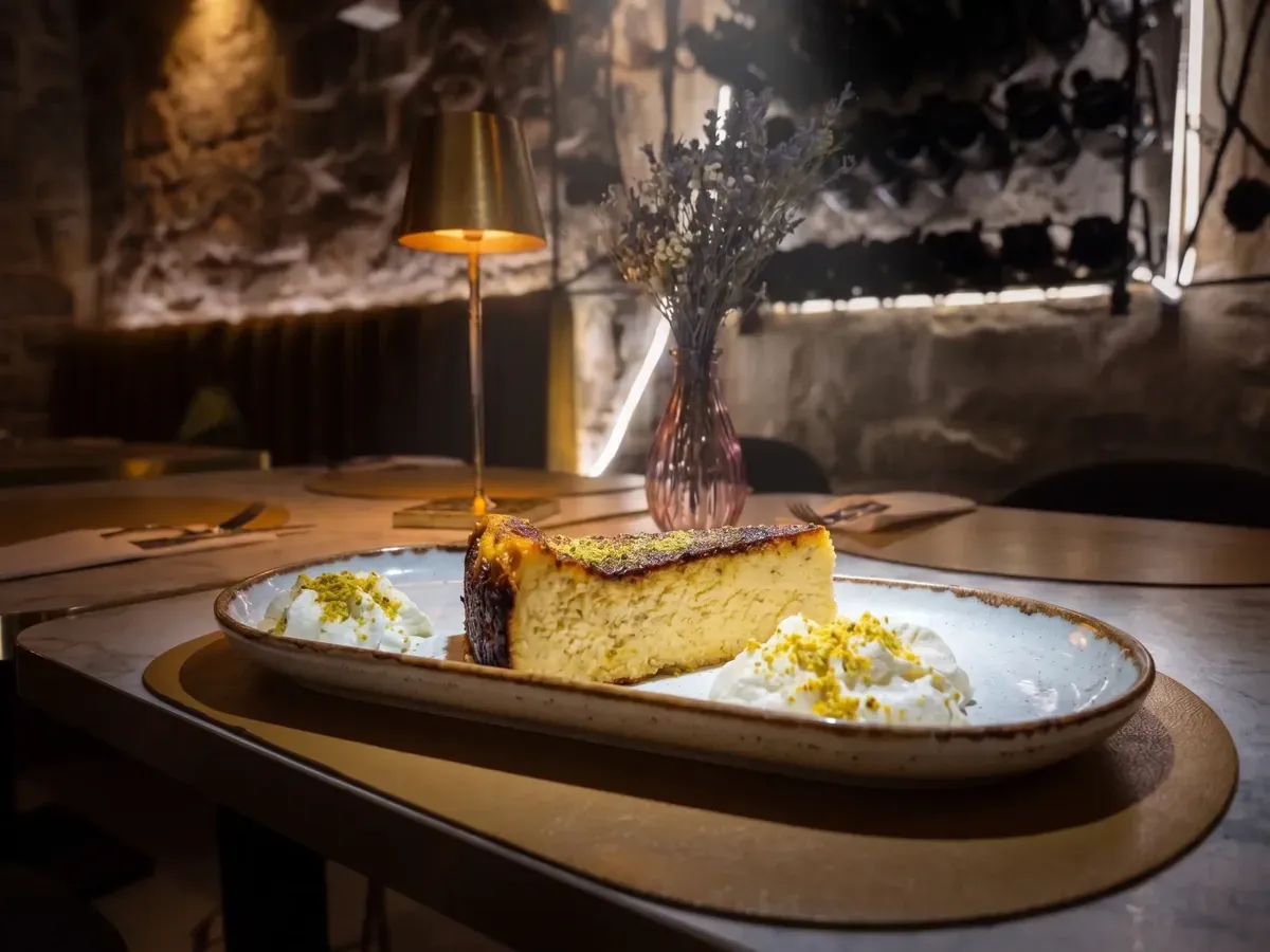 Creamy Basque Cheesecake with Pistachio on Peristil Square, Café & Restaurant Lvxor Split