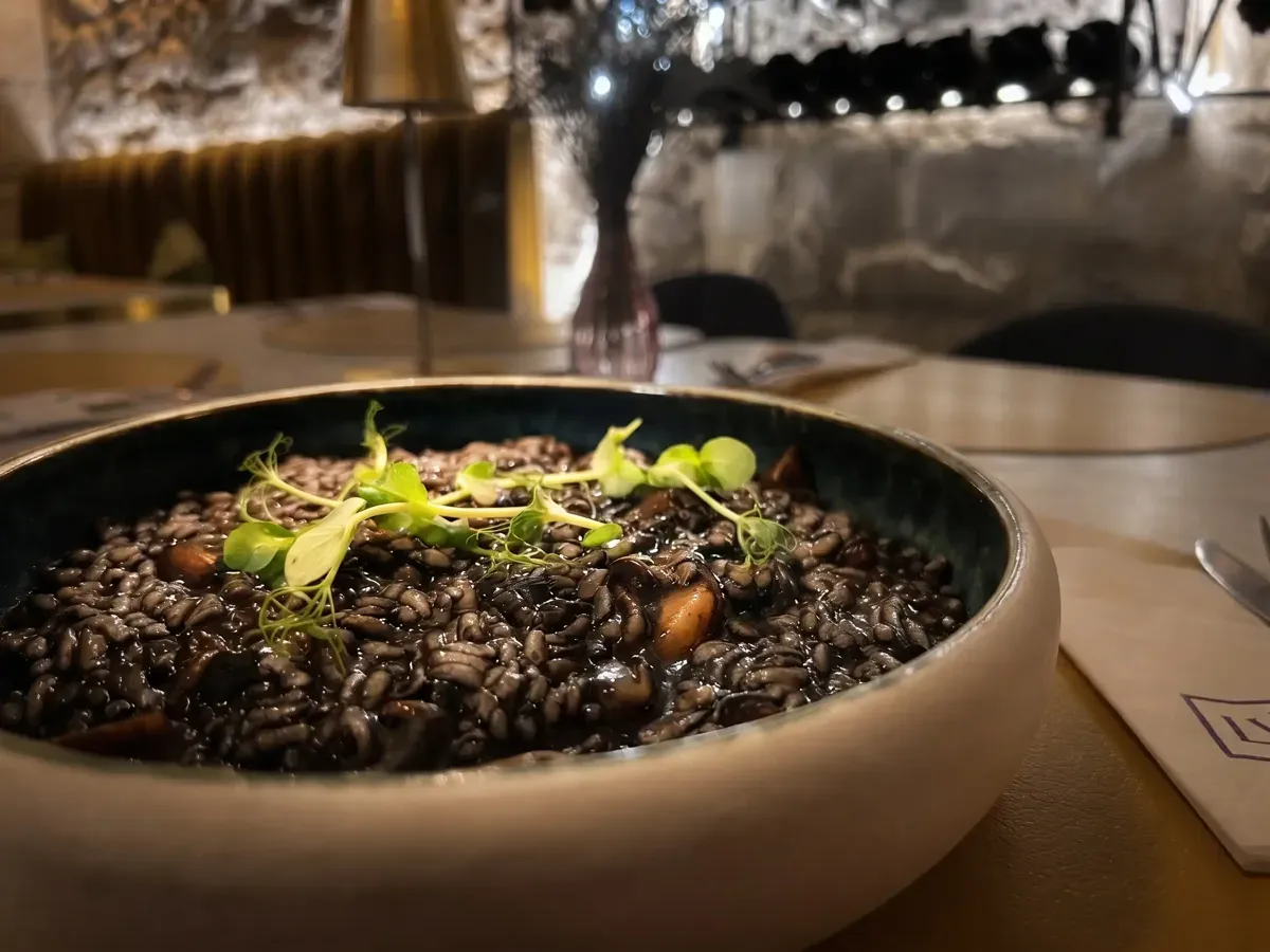 Authentic Cuttlefish Black Risotto on Peristil Square, Café & Restaurant Lvxor Split