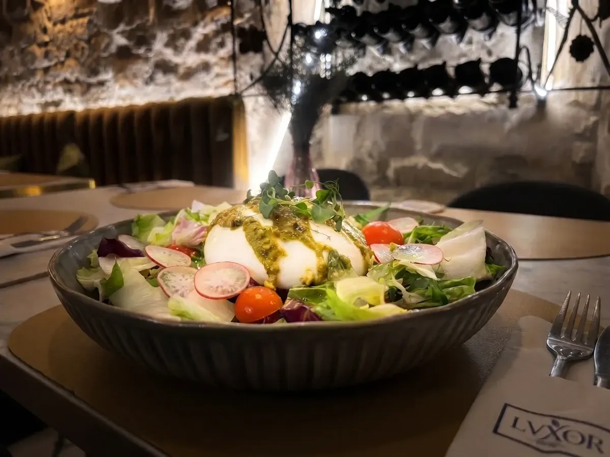Fresh Burrata Salad on Peristil Square, Café & Restaurant Lvxor Split