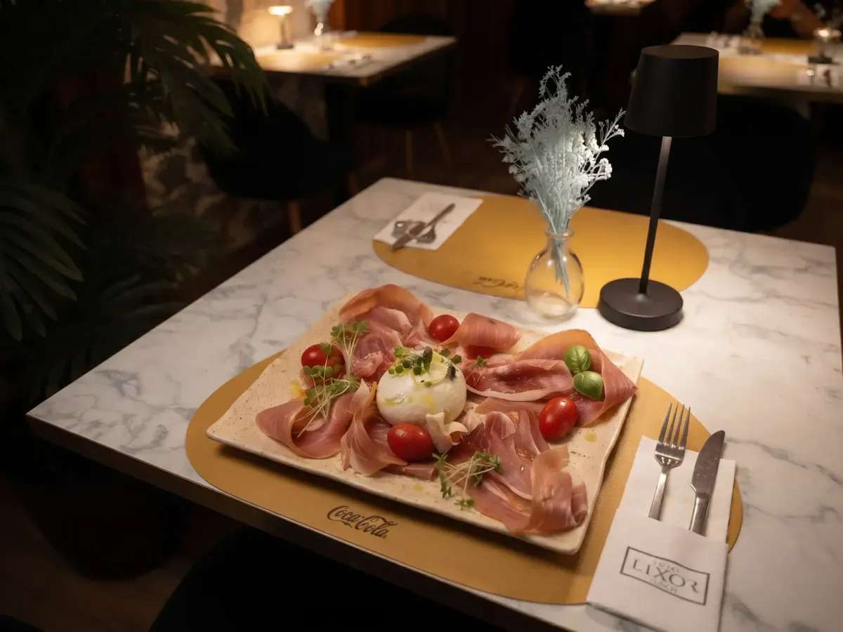 Dalmatian Prosciutto and Burrata on Peristil Square, Café & Restaurant Lvxor Split