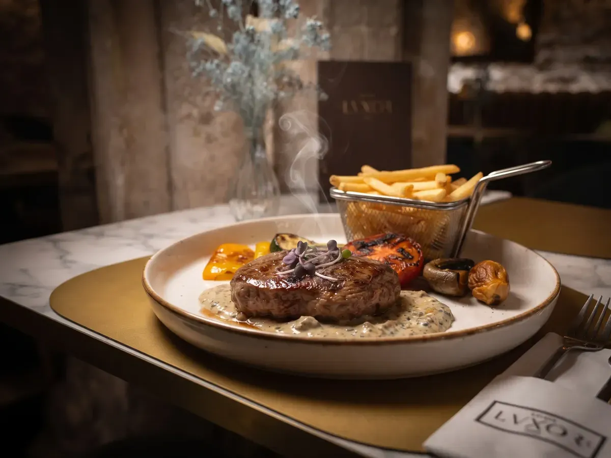 Exquisite Gratinated Beefsteak on Peristil Square, Café & Restaurant Lvxor Split