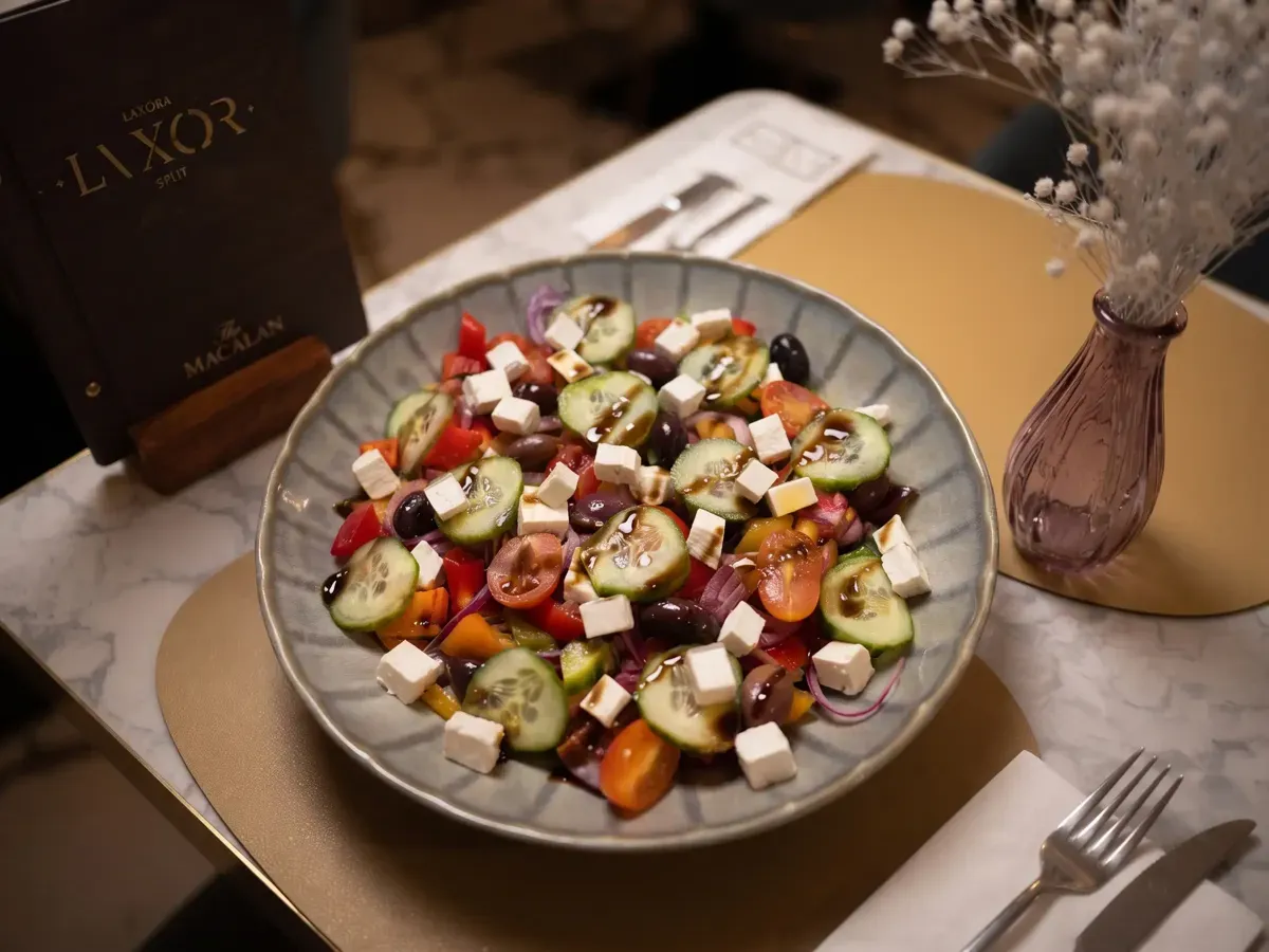 Fresh Greek Salad on Peristil Square, Café & Restaurant Lvxor Split