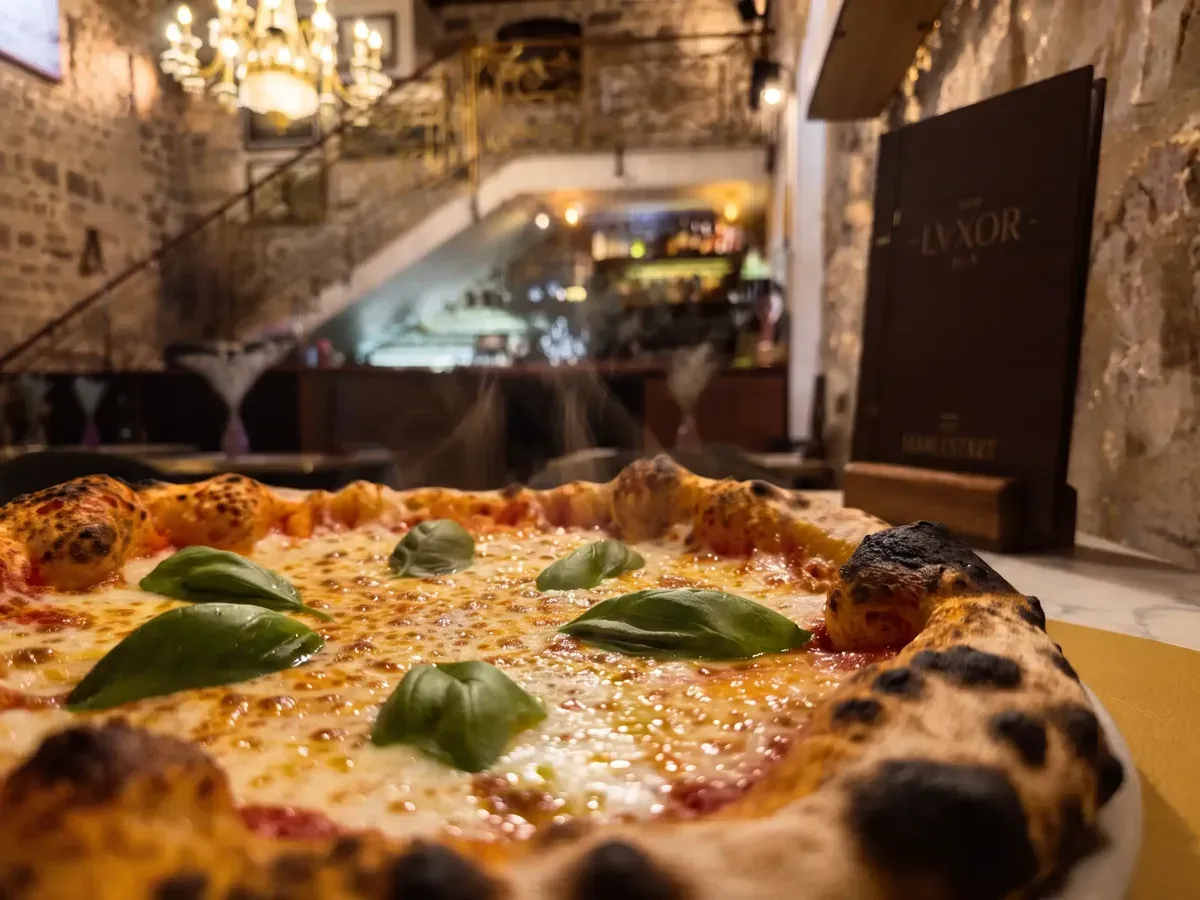 Classic Pizza Margherita on Peristil Square, Café & Restaurant Lvxor Split