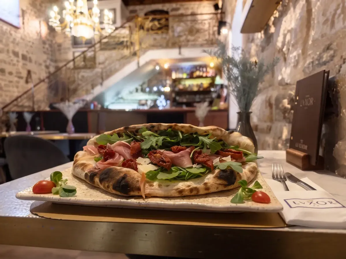 Signature Pizza Prosciutto Sandwich on Peristil Square, Café & Restaurant Lvxor Split