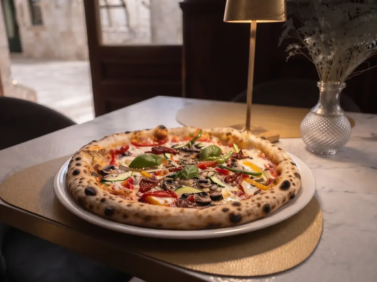Fresh Vegetarian Pizza on Peristil Square, Café & Restaurant Lvxor Split