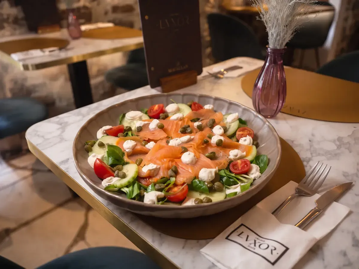 Fresh Salmon Salad on Peristil Square, Café & Restaurant Lvxor Split