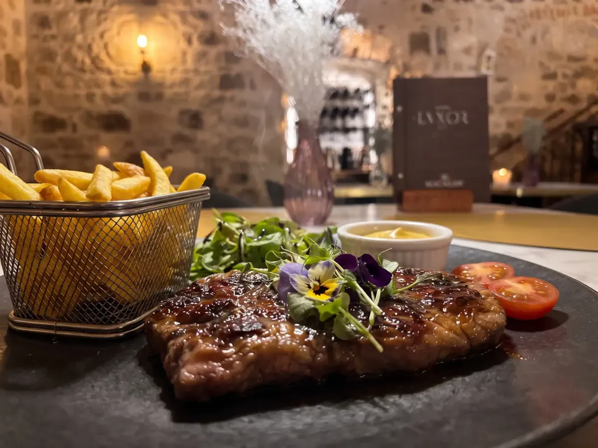 Wet-Aged Black Angus Sirloin Steak on Peristil Square, Café & Restaurant Lvxor Split