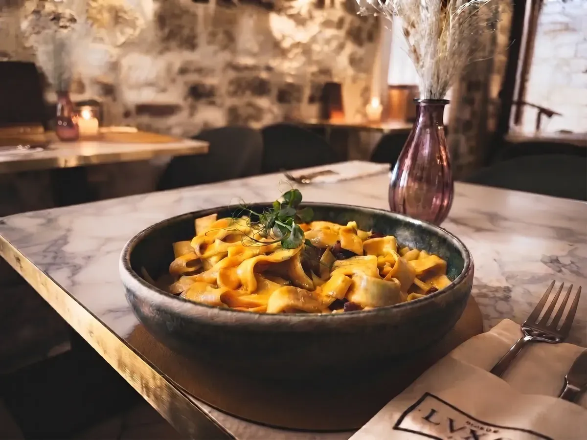 Authentic Tagliatelle Carbonara on Peristil Square, Café & Restaurant Lvxor Split