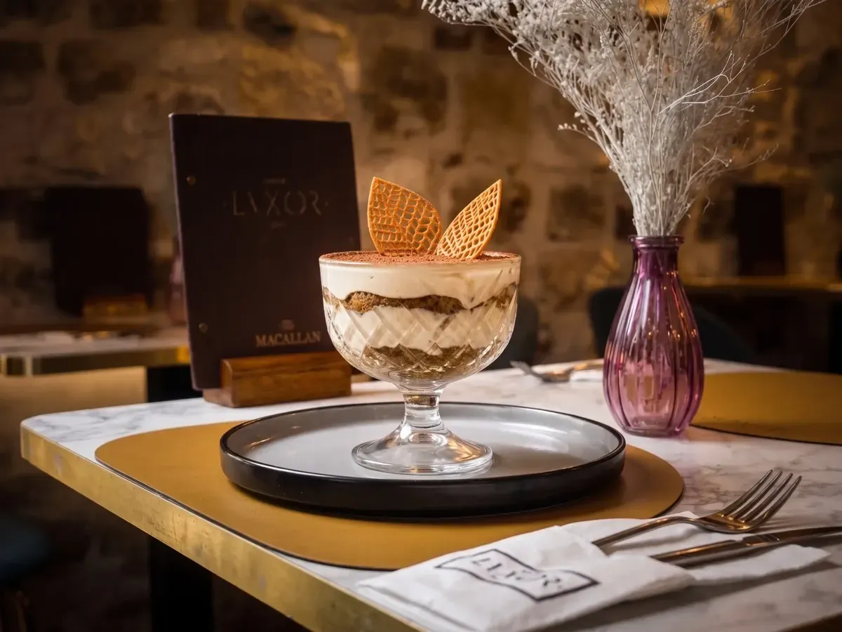 Classic Italian Tiramisu on Peristil Square, Café & Restaurant Lvxor Split