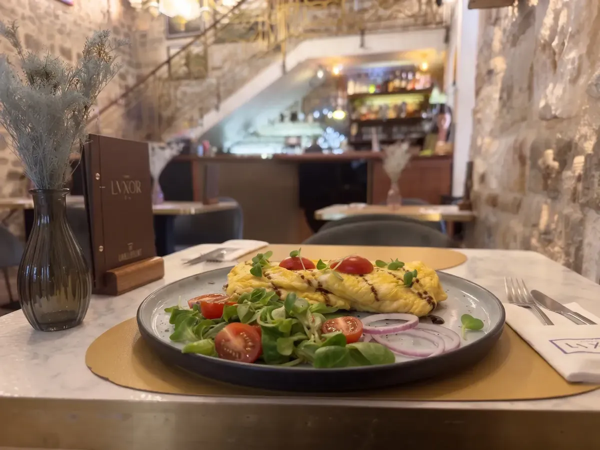 Huge Vegetables & Cheese Omelette on Peristil Square, Café & Restaurant Lvxor Split