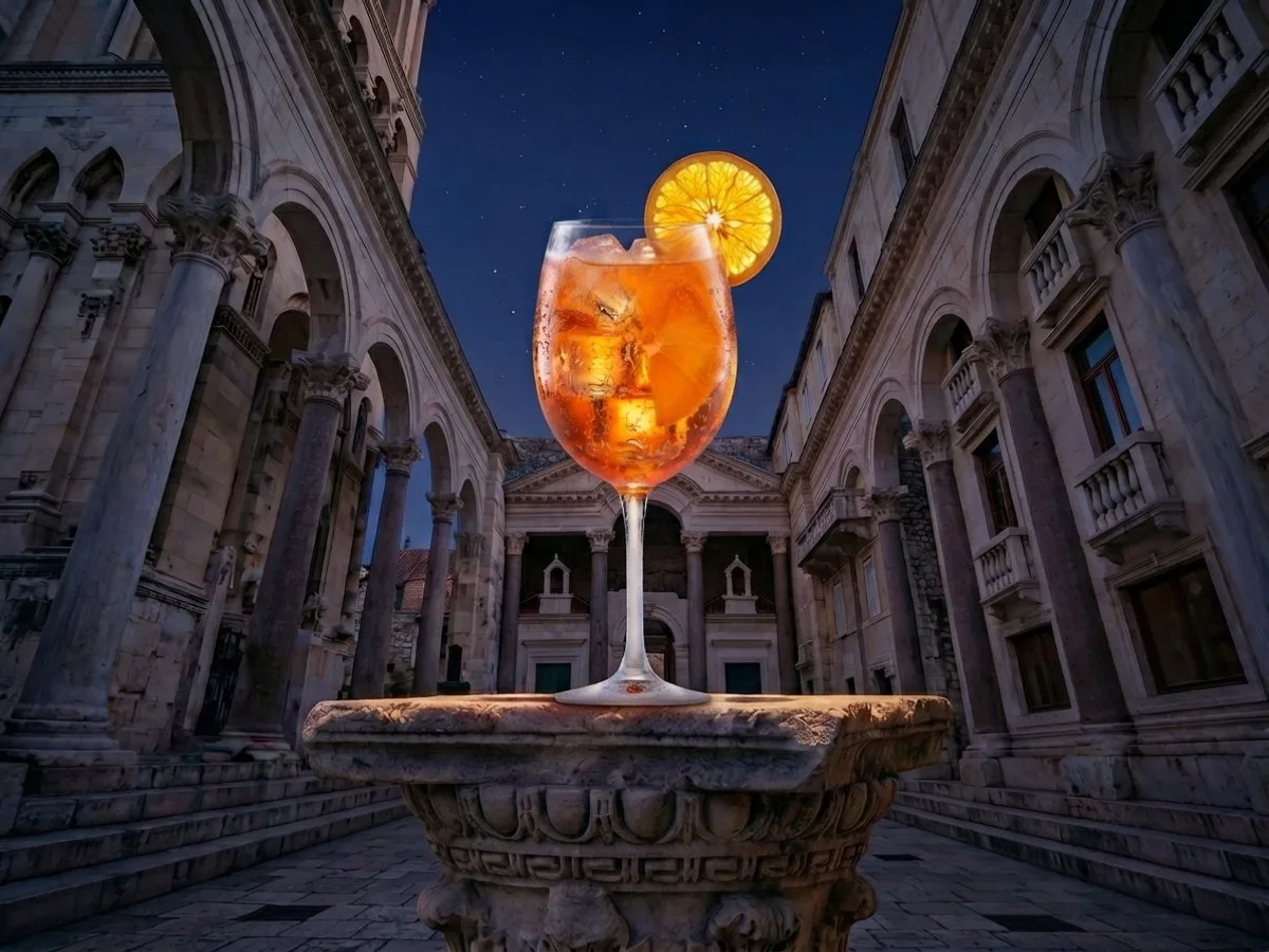 Aperol Spritz cocktail on Peristil Square, Café & Restaurant Lvxor Split