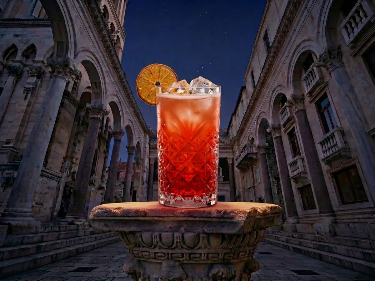 Caribbean Sun cocktail on Peristil Square, Café & Restaurant Lvxor Split