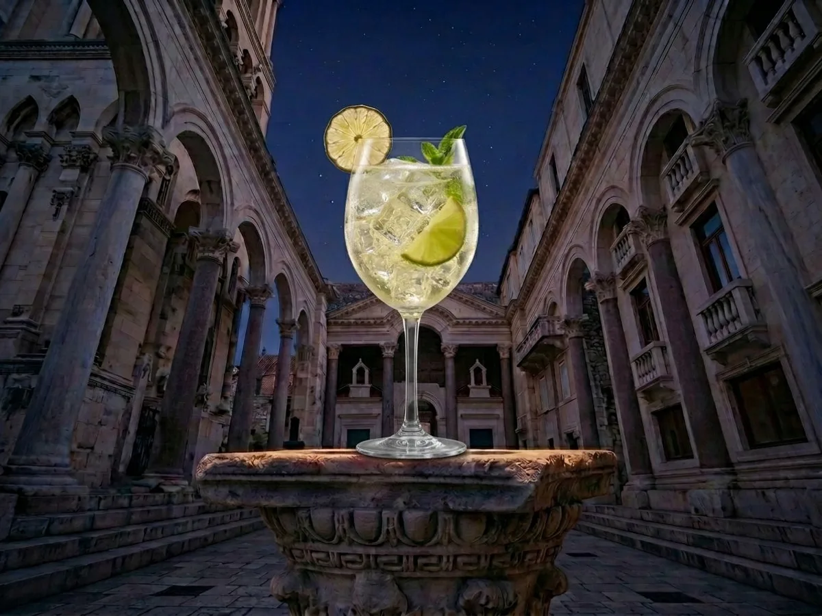 Hugo cocktail on Peristil Square, Café & Restaurant Lvxor Split