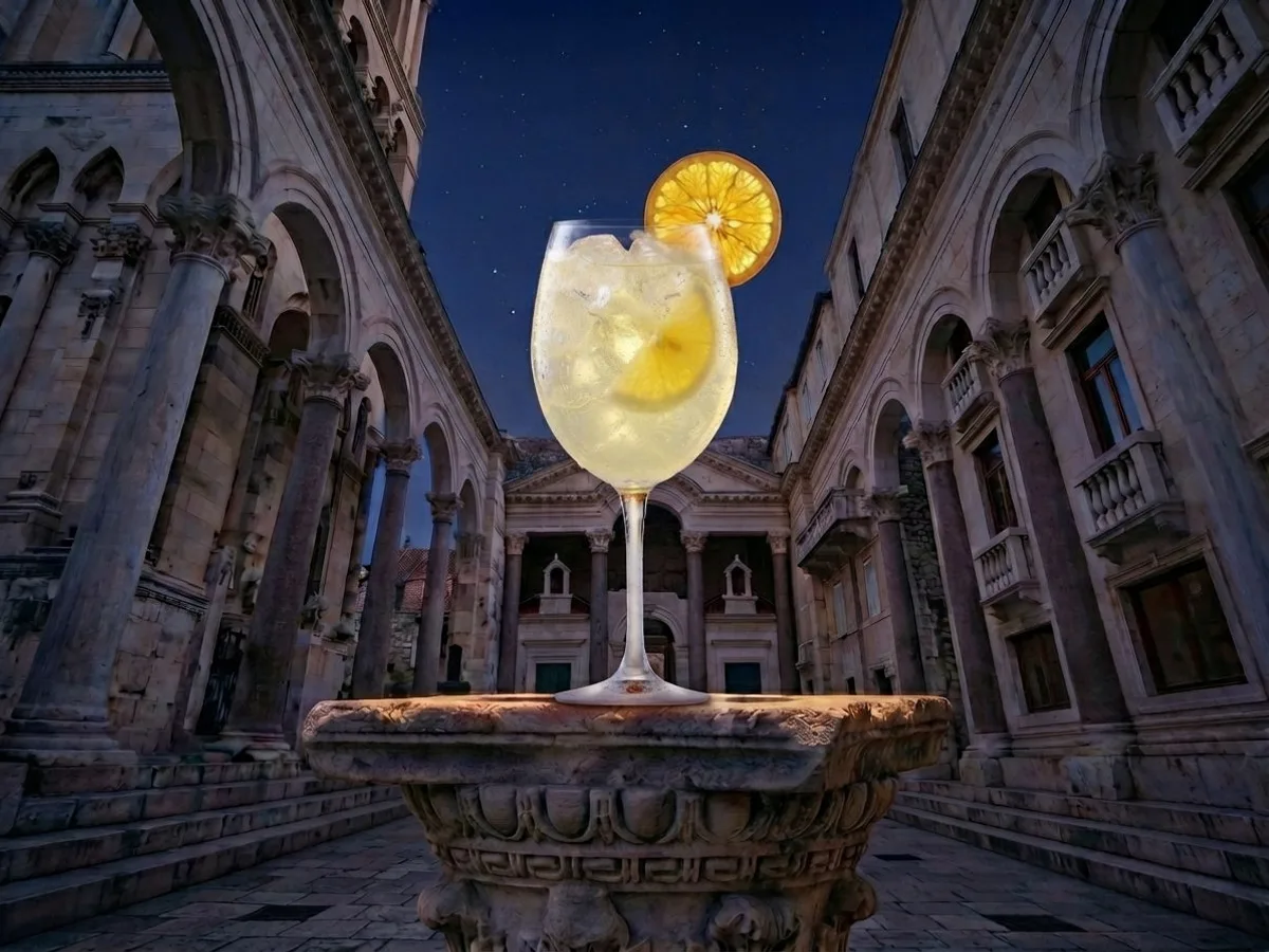 Limoncello Spritz cocktail on Peristil Square, Café & Restaurant Lvxor Split