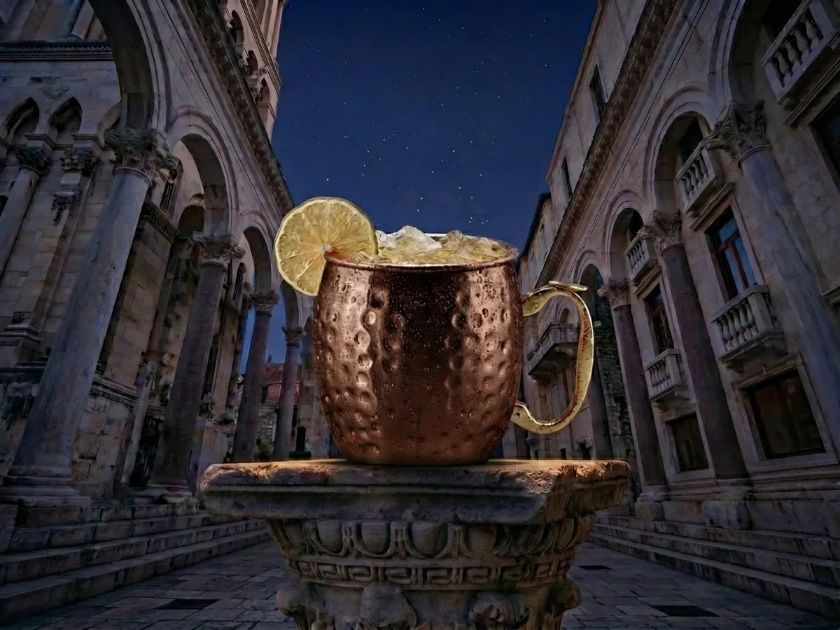 Moscow Mule cocktail on Peristil Square, Café & Restaurant Lvxor Split