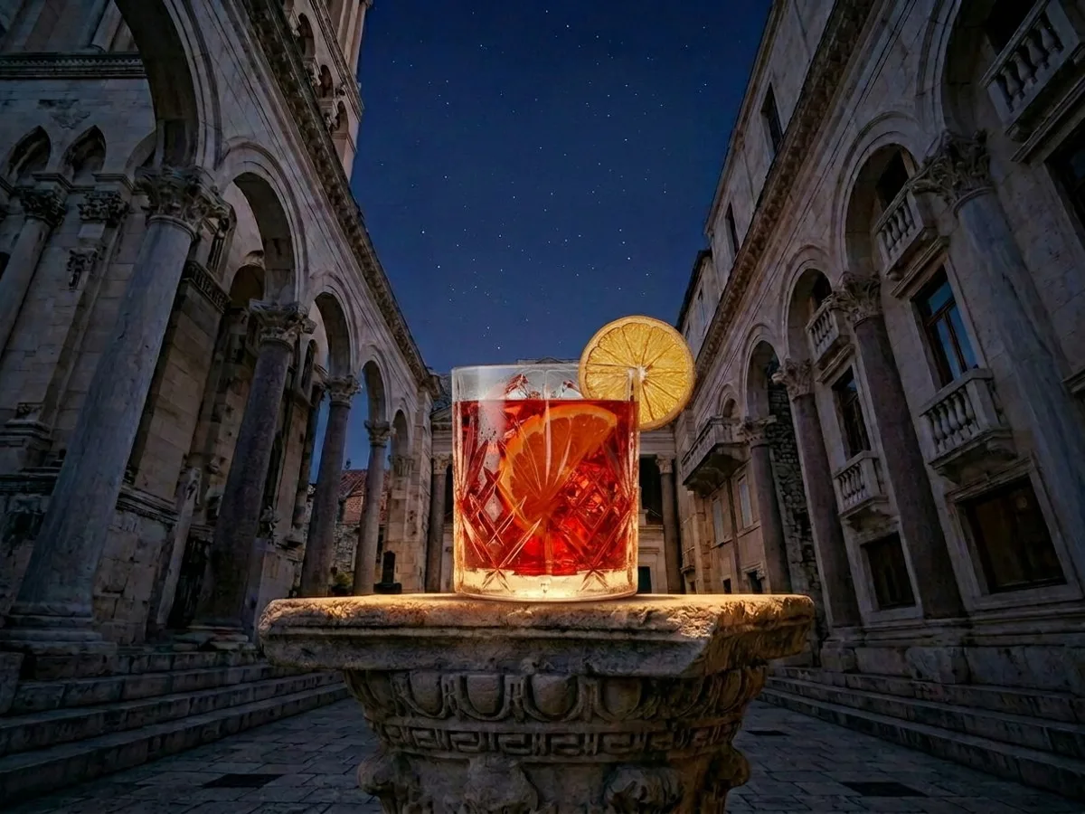 Negroni cocktail on Peristil Square, Café & Restaurant Lvxor Split