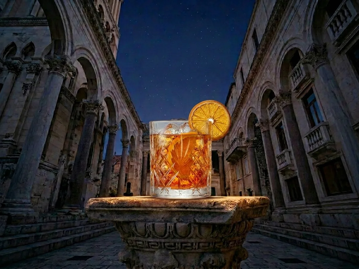 Old Fashioned cocktail on Peristil Square, Café & Restaurant Lvxor Split