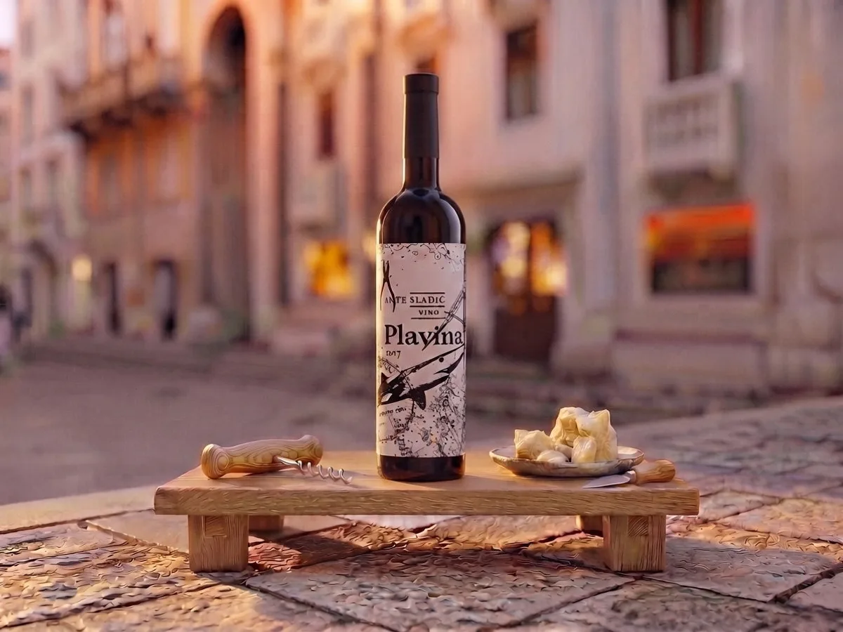 Plavina Ante Sladić, 0.75 l bottle on Peristil Square, Café & Restaurant Lvxor Split