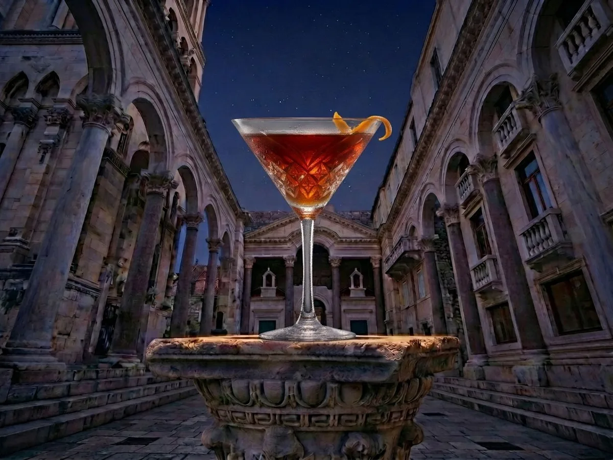 Rob Roy cocktail on Peristil Square, Café & Restaurant Lvxor Split