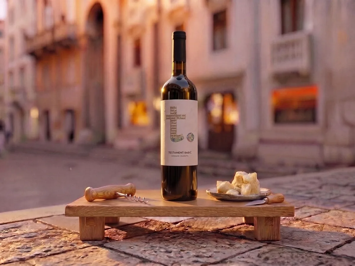 Babić Testament, 0.75 l bottle on Peristil Square, Café & Restaurant Lvxor Split