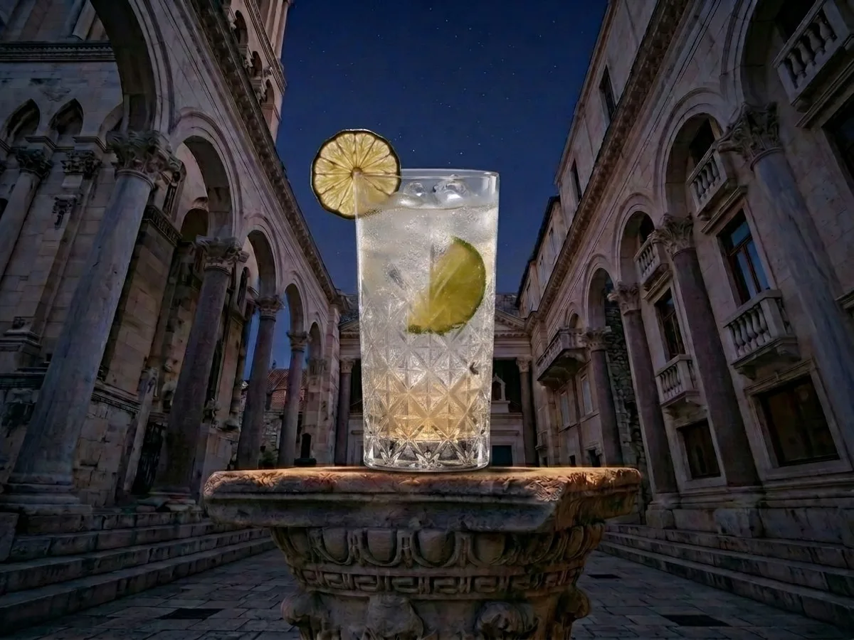Tom Collins cocktail on Peristil Square, Café & Restaurant Lvxor Split