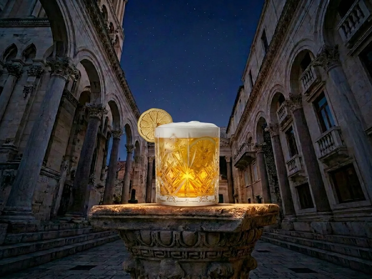 Whiskey Sour cocktail on Peristil Square, Café & Restaurant Lvxor Split